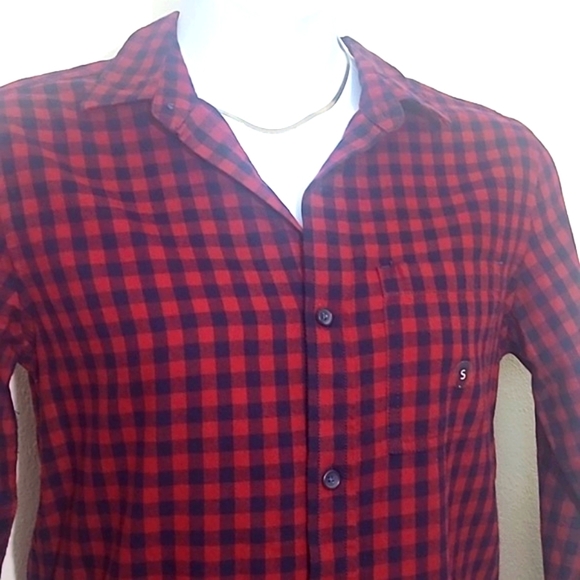 PacSun Mini Buffalo Plaid Flannel Long sleeve Longer Fit blue red Preppy NEW NWT - Picture 4 of 8